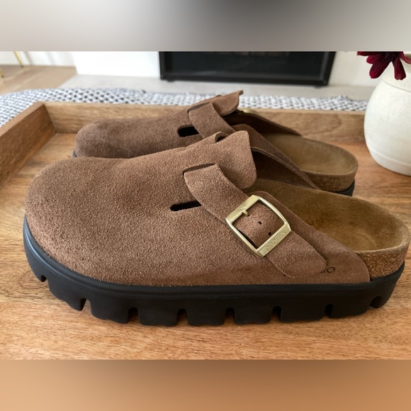 Birkenstock Papillio Boston Chunky Suede Leather Dark Tea Brown Size 39 Size 8 - Picture 6 of 11